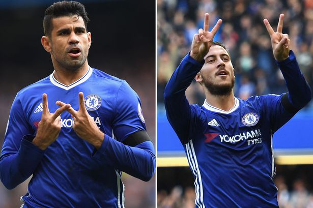 Diego Costa e Hazard prestam homenagem a Willian na goleada sobre o Leicester