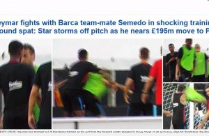 Neymar e Nélson Semedo pegaram-se no treino