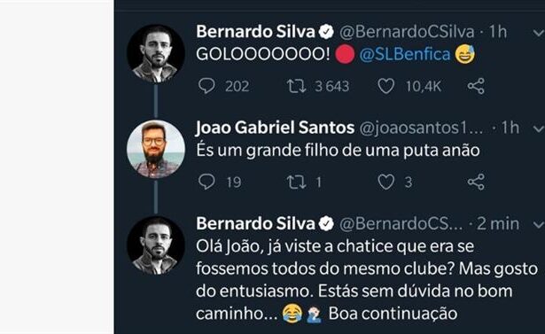 Bernardo Silva festeja golo do Benfica e Ã© insultado, mas responde com educaÃ§Ã£o