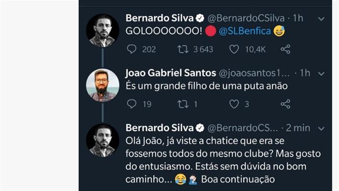 Bernardo Silva festeja golo do Benfica e é insultado, mas responde com educação
